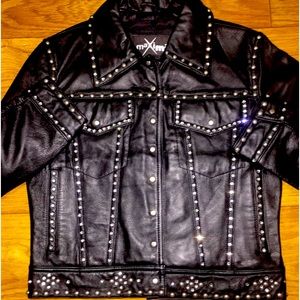 VINTAGE EMBELLISHED CRYSTAL STUDDED WILSON LEATHER JACKET